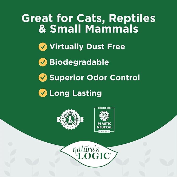 Nature's Logic 100% Natural Pine Pellet Cat Litter - 100% Ponderosa Pine, Dust-Free, Unscented, Biodegradable - Safe for Cats, Kittens, Reptiles & Small Pets - Highly Absorbent - 24lb (2, 12lb)