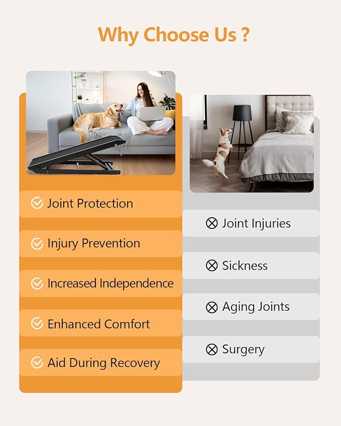 Dog Ramp for Couch, Small Dog Bed Ramp to Get on Bed 20 inch High, Non-Slip, Sturdy Adjustable Pet Ramp with Landing Platform, Supports up to 200lbs, Adjustable from 13" to 20" Height