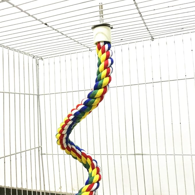 24-Inch Bird Rope Perch (0.8'' Diameter) + 2 Volcanic Stone Bird Stands - Beak & Claw Care for Small/Medium Birds, Natural & Stable Birds Perch