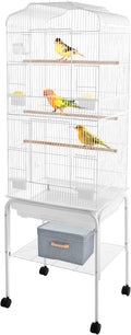 54 inch Metal Bird Cage,Large Parakeet Cages for Parrot,Cockatiel, Lovebird,Birdcage with Wheels,Roof Top,Storage Shelf (White)