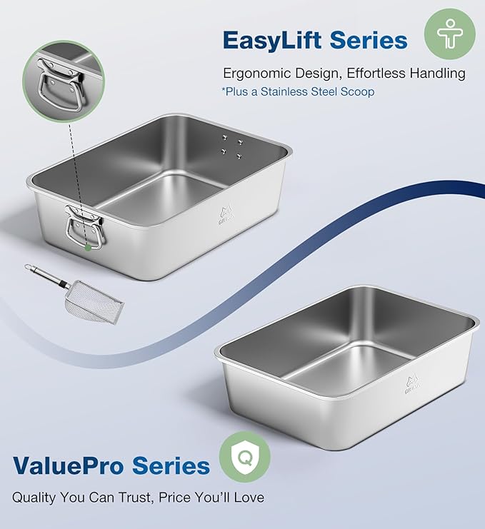 Stainless Steel Metal Litter Box, Extra Large Cat Litter Box with High Sides, Odor-Free, Non-Stick, Easy to Clean, 23.4"×15.6"×7.8", Ideal for Large Cats & Multi-Cat Households, Litter Tray