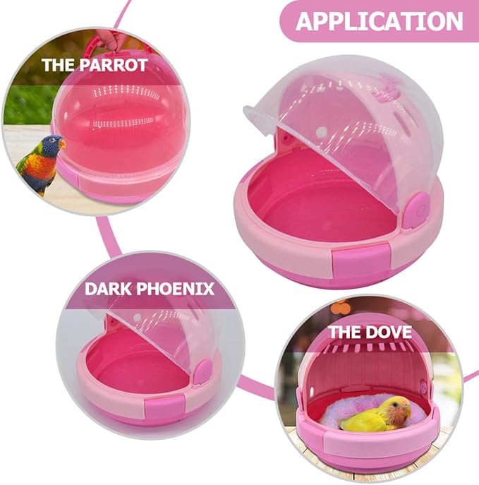 Portable Pet Birds Carrier Cage with Pink Plush Nest Small Parrot Travel Cage for Budgerigar and Young Birds for Warmth and Safety