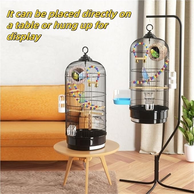 Bird Cage with Wire Mesh, Round Iron Bird Cage, Indoor Parrot Cage, for Small Parrots Parakeets Cockatiels(White)