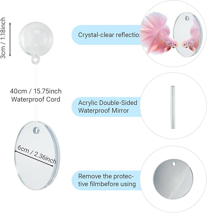 Betta Fish Toy Set: Betta Training Floating Mirror, Training/Feeding Ring, Spoon, and Resting Leaf. Promotes Exercise. Betta Toys, Resting & Feeding Kit, Orange