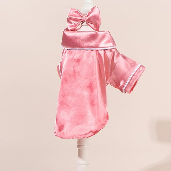 Cat Puppy Costume Elegant Satin Pajamas with Bow Headband 2PCs Set Pet Sleepwear Cute Pet Outfit Cosplay Partywear Photoshoots (Pink Set,X-Small)