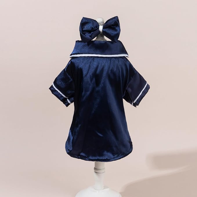 Cat Puppy Costume Elegant Satin Pajamas with Bow Headband 2PCs Set Pet Sleepwear Cute Pet Outfit Cosplay Partywear Photoshoots (Blue Set,X-Large)