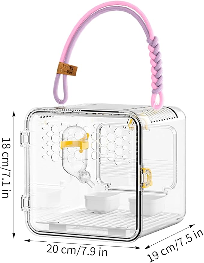 Transparent Bird Carrier Cage, 20x18x19cm Nylon PET Portable Breathable Parrot Cage Flying Squirrel Carrier Travel Bag for Outdoor, Home, Pet Store, Vet Visit, Hiking, Camping