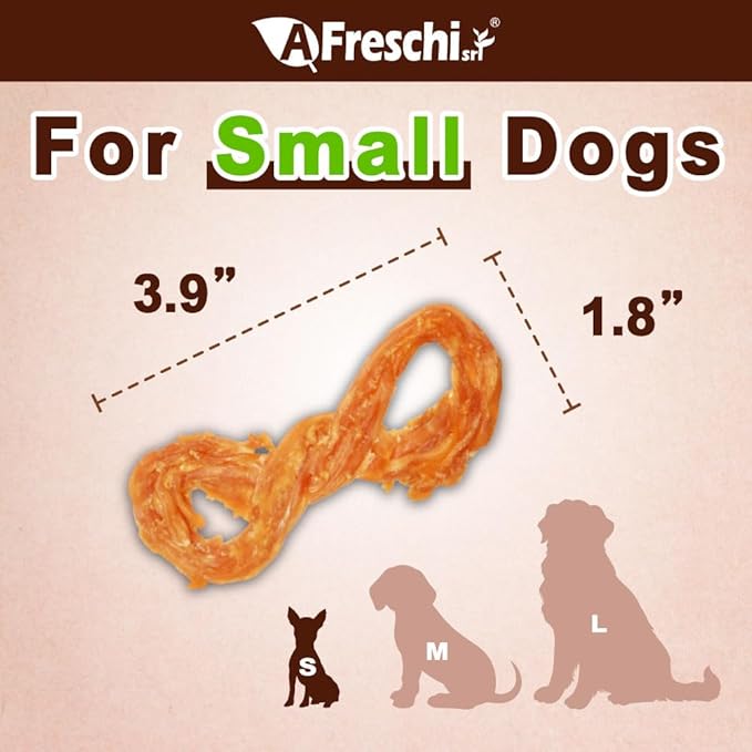 A Freschi srl Turkey Tendons for Dogs, USA-Sourced, Healthy Dog Treats, Rawhide-Free Puppy Chews, Long Lasting, All Natural, Hypoallergenic Dog Treats for Small Breeds, 8 oz Pack Rope (S)