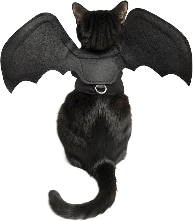 Batwing Cat Costume with Leash Hook - Soft Felt Kitten Costume, Adjustable Cat Puppy Clothes for Cosplay Party Walks (L)
