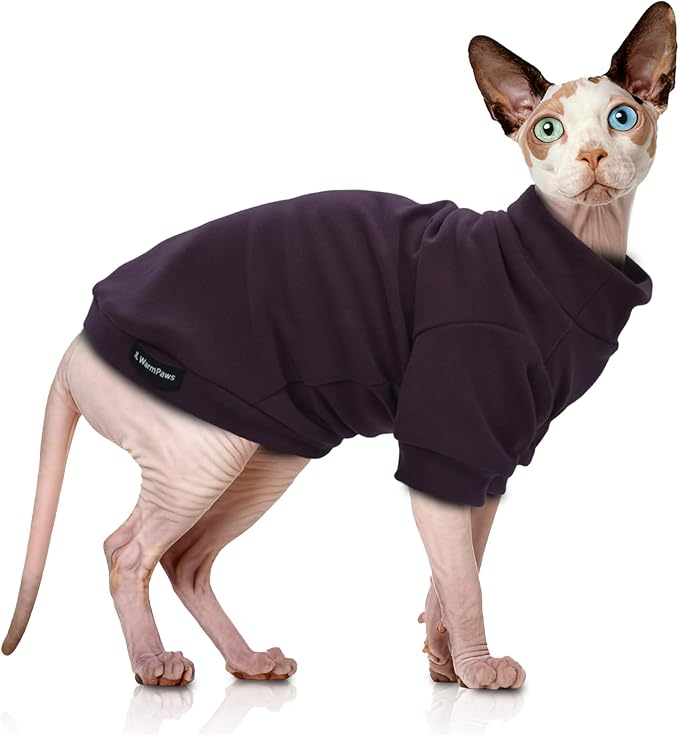Sphynx Cat Sweater Hairless Cat Clothes Sweater Shirt Soft Warm Long Sleeves Pullover Pet Clothes Pajamas Dog Cloth for Small Dogs Jumpsuit Pet Sweaters (Dark Purple, L)