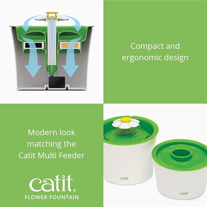 Catit LED Flower Fountain with Triple Action Filter, Cat Drinking Water Fountain, 3 L