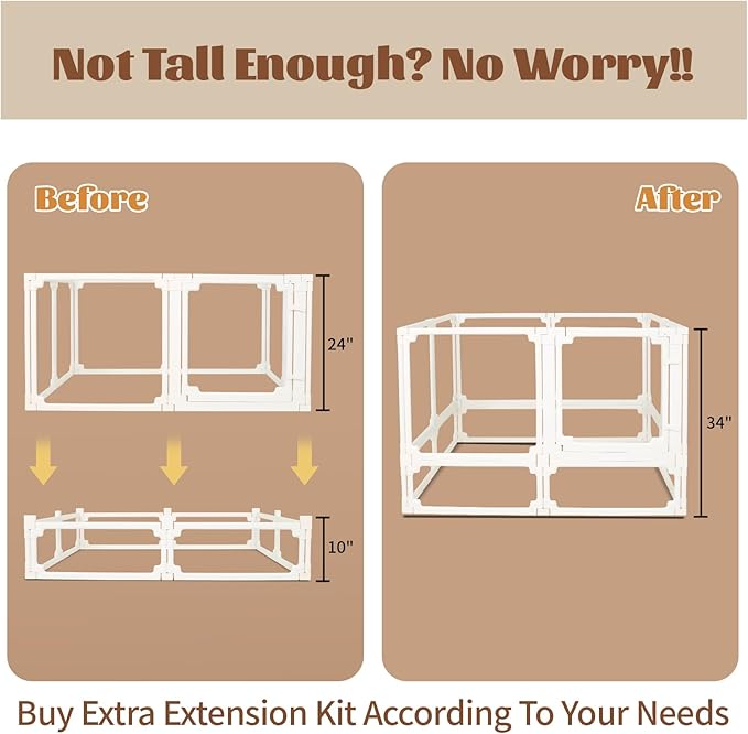 FlexiSpace 2-Panel Height Extension KIT, Customizable Height & Space Clear Acrylic Dog playpen Indoor, The ONLY Play Pen That Grows with Your Pets (White, 10" Height Extension, 2 Panels)