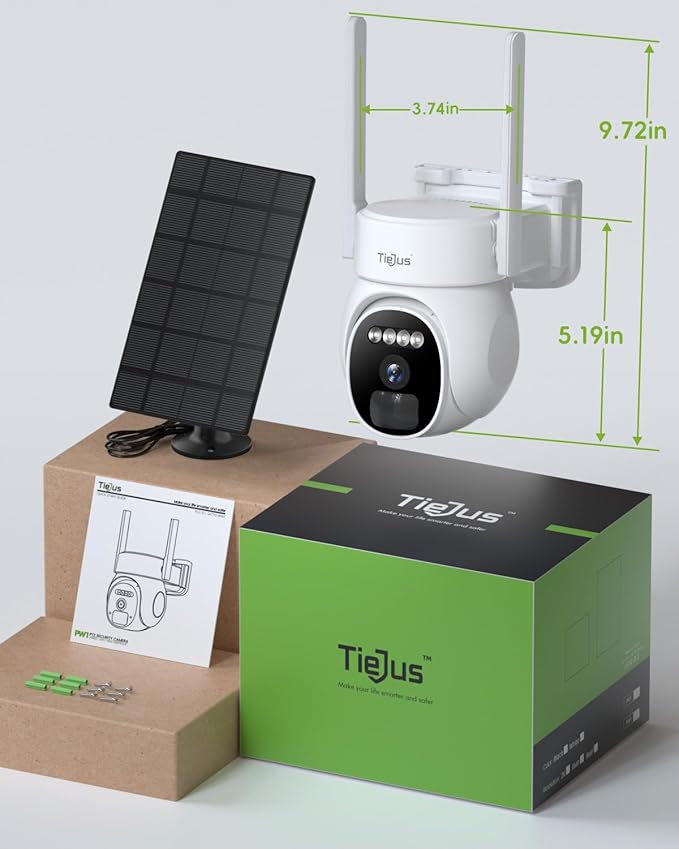 2.4G/5G Security Cameras Wireless Outdoor, 2K Solar Camera for Home Security, Battery Powered, 360° PTZ/Color Night Vision/2Way Talk/Compatible with Alexa/IP66 Waterproof