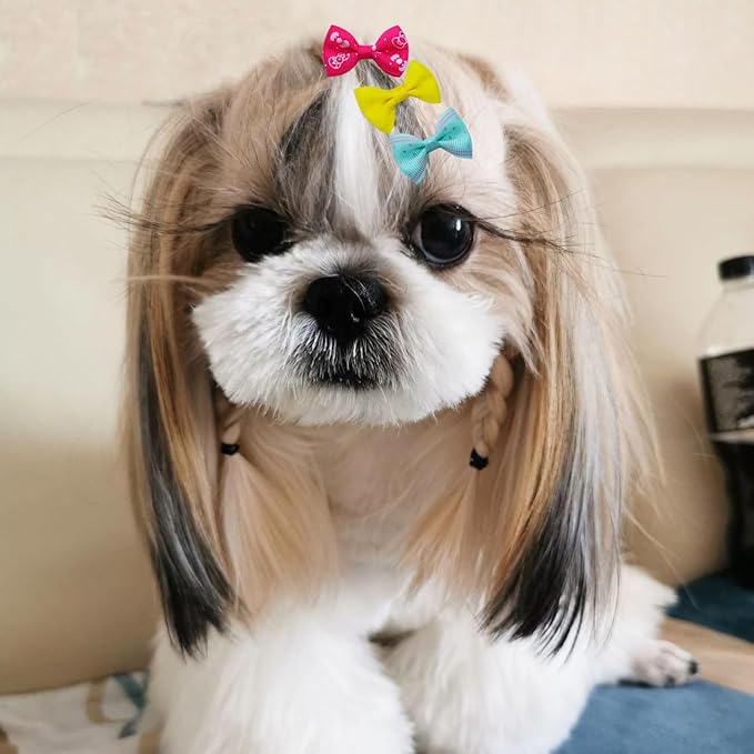 40PCS Dog Hair Bows with Clips 1.5Inch Girl Small Dog Apparel Accessories for Pet Puppy Cat Kitten Rabbit Hair Bows Clips
