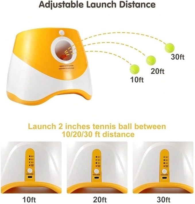 Dog Launcher Automatic Toy Tennis Throwing Pinball Machine Fun Interactive Throw Rechargable Catapult USB Charging(Yellow)