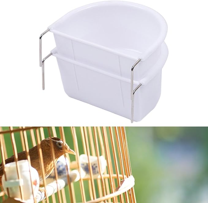 2 Pieces Bird Feeding Dish Parrot Cage Feeder, Feeding Bowl, Cage Bowl Bird Food Tray Sturdy for Conures Budgie Small Animals, 10.9cmx9.8cmx5.4cm