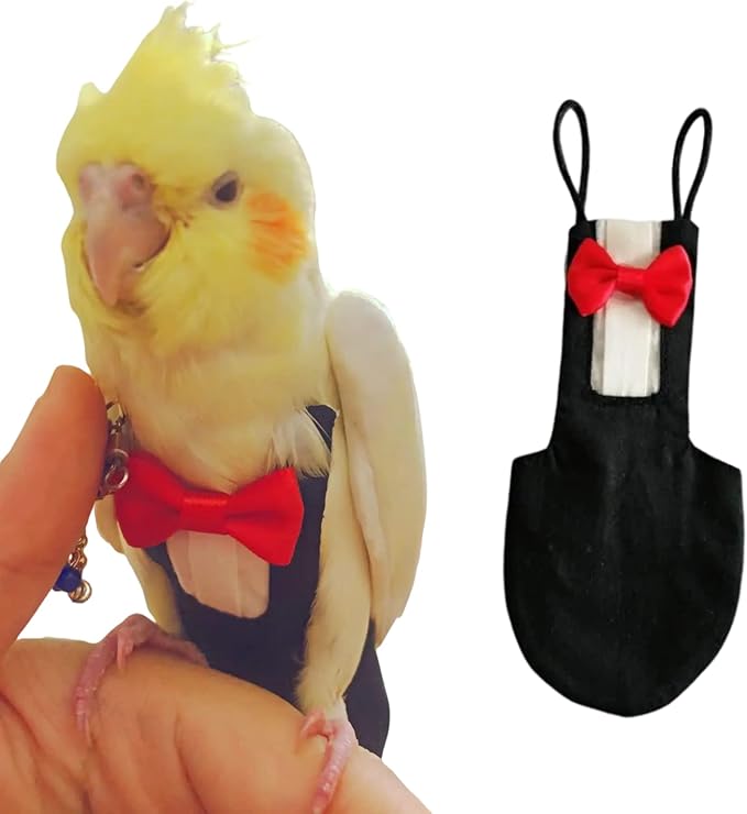 Bird Flight Suits Diapers, Parrot Flight Suits Diapers for Monk Parakeets, Cockatiels Flight Suits, Parrot Clothes, Bird Training Nappy Suit Liners Clothes (Medium,Black)