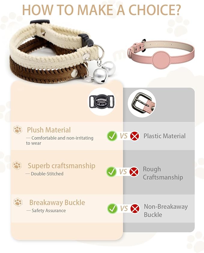 Furry Breakaway Cat Collar with Bell, Adjustable 7.87"-11.78" Kitten Collar, Suitable for All Types of Cats and Small Dogs (M, White)