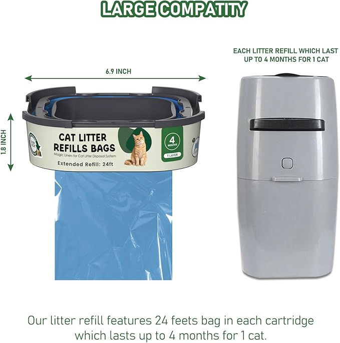 Cat Litter Refill Bags Cartridge Compatible with Litter Cat Genie Standard, Plus, XL+ and XL Pail Refills, Pet Waste Bags Box Accessories, Pack of 12