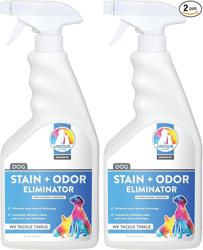 Unique Advanced Dog Odor + Stain Remover - 24 oz. Ready-to-Use Liquid Spray - Bio-Enzymatic Formula Quickly Eliminates Dog Stains and Removes Pet Odors (Pack of 2)