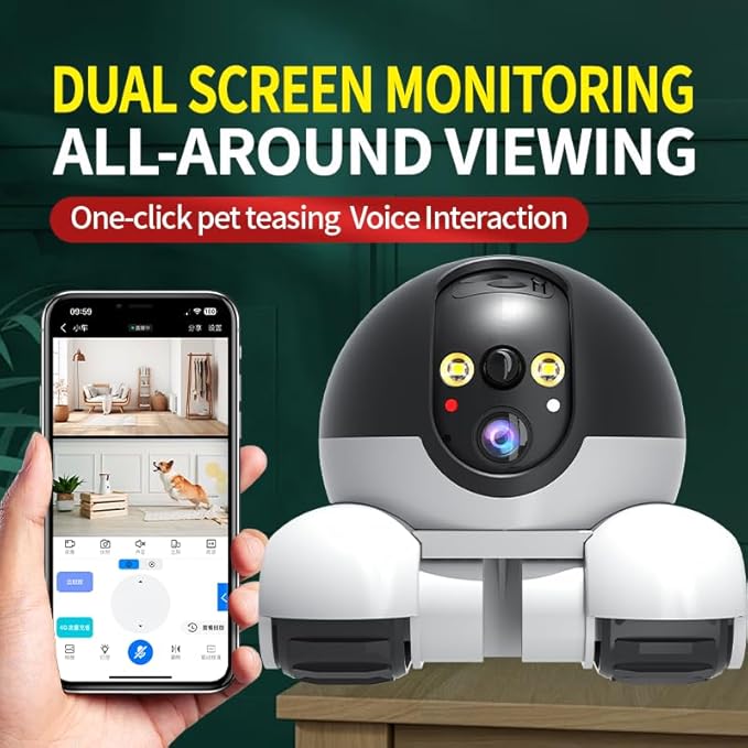 Yunir Moving Camera Robot,1080P Double Lens Robot Camera with Wheels, App Remote Control, Two Way Talk, 5200mAh Long Battery,WiFi Pet for Cats Dogs