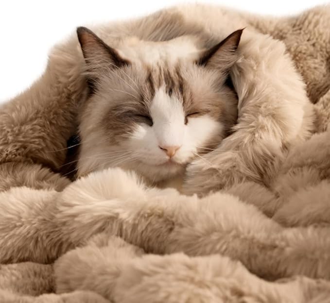 Self-Warming Cat Blanket, Dual-Side Plush Sherpa Throw with Anti-Static, Snuggle Mat for Kittens & Cats, Cozy Bed Topper for Windowsills & Couches, Machine Washable & Dryable, 21x18 Inch Coffee