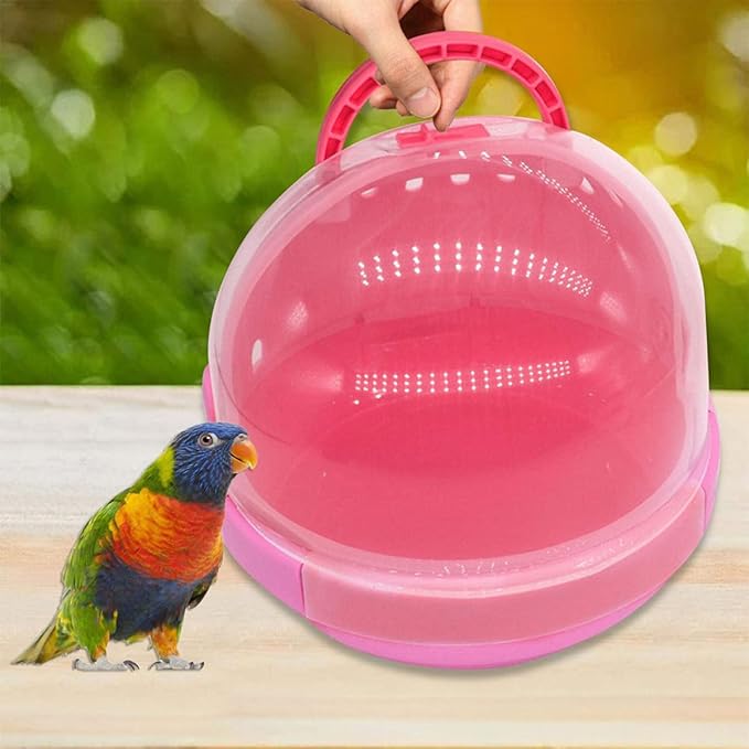 Kisangel Portable Bird Travel Cage with Handheld Pink Space Capsule Design and Cushioned Mat, Small Parrot Carrier Suitable for Budgerigars and Young Birds Outdoors