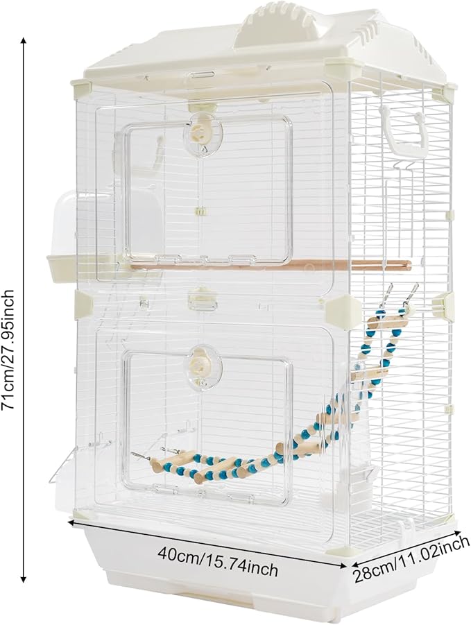 Two-Tier Bird Cage Medium Small Bird Cage Flight Cage with Stand Food Containers 30’’h Bird Cages with Pull Out Tray and Feeder Detachable Pet Flight Birdcage for Parrot Lovebirds (C)