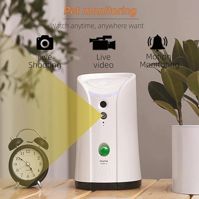 Dog Camera Treat Dispenser, WiFi Remote Pet Camera with Two-Way Audio and Night Vision, Compatible with Alexa