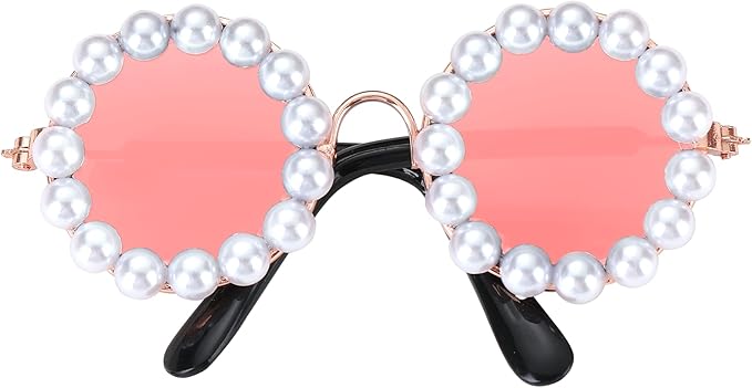 KUDES Cute Dog Sunglasses Pearl Cat Sunglasses Small Medium Breed Girl Holiday Party Pet Costume Accessories (Pink, Small)