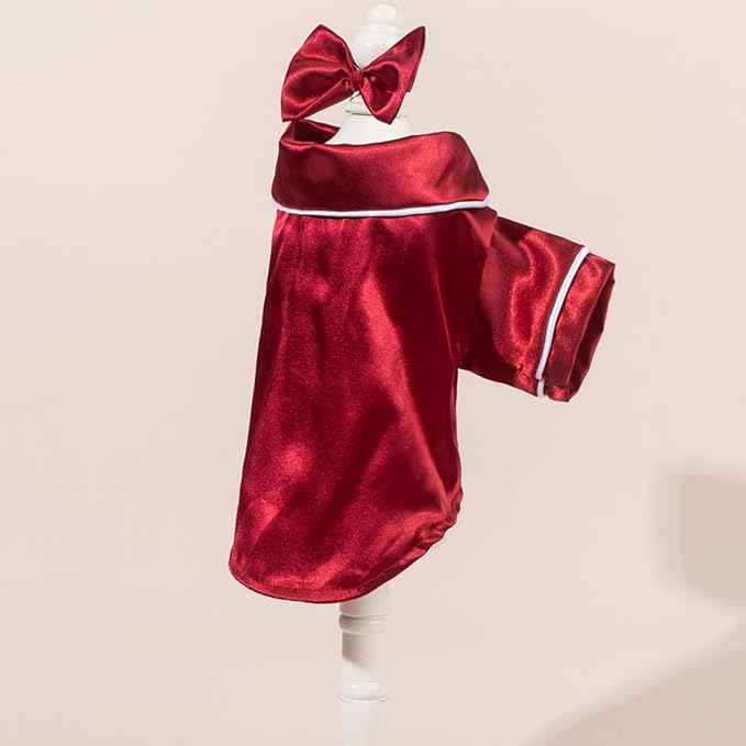 Cat Puppy Costume Elegant Satin Pajamas with Bow Headband 2PCs Set Pet Sleepwear Cute Pet Outfit Cosplay Partywear Photoshoots (red Set,Small)