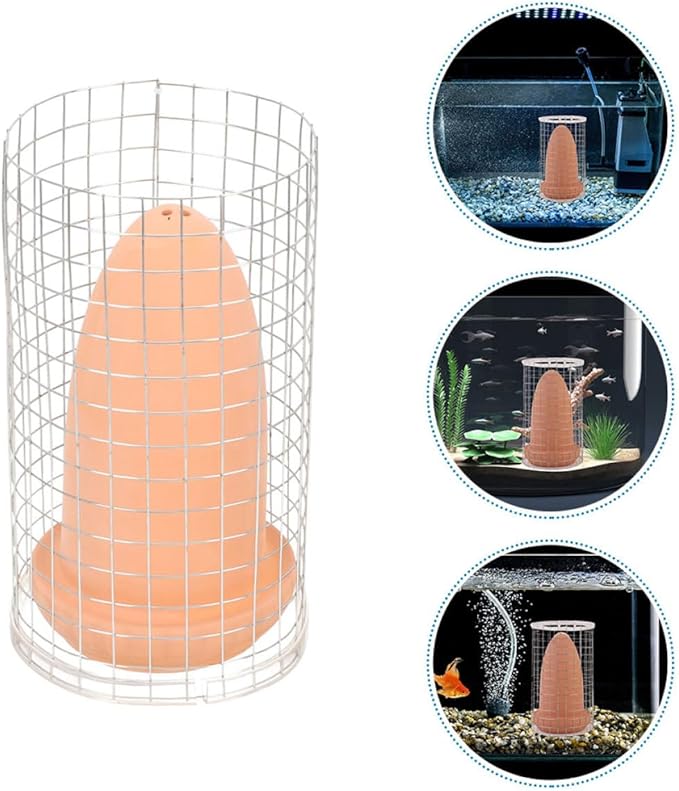 POPETPOP Fish Breeding Box with Ceramic Spawning Cones, Medium Size Breeding Tank with Protective Isolation Net and Lid for Angelfish, Discus, Shrimp Hatchery in Aquarium