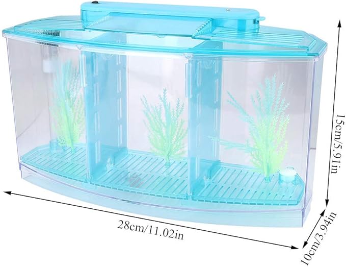 AYNEFY Mini Fish Breeding Box,Aquarium Fish LED Acrylic Three Divisions Small Fishes Isolation Incubator Breeding Hatchery for Guppy Shrimp Fishes (Blue)