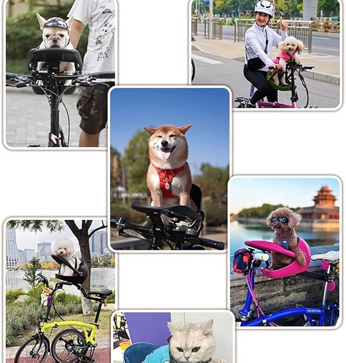 Dog Bike Seat – Front Bicycle Pet Seat with Adjustable Bracket, Backrest Angle & 3-Point Safety Harness, Footrest Extension, Fits 30–34 Mm Seat Tubes – Small Dog Bike Carrier(Blue)