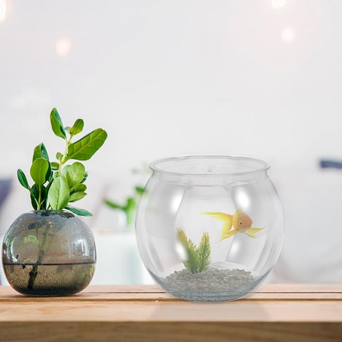 balacoo Transparent Fish Bowl Small Round Aquarium Plastic Fish Tank for Betta Goldfish Turtle Reptile Habitat Home Office Decor 6.49X6.49X5.31In