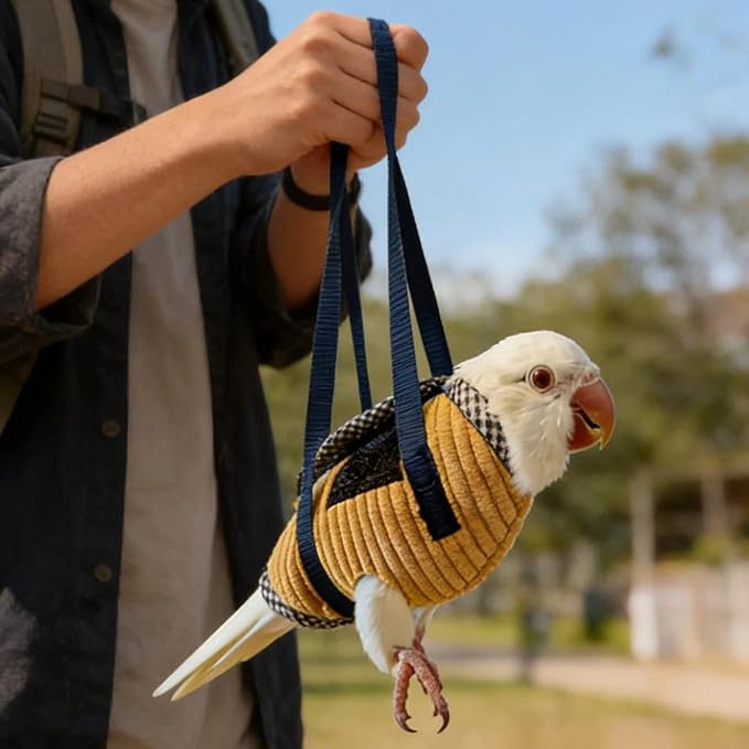 DRESSO Portable Bird Traval Carrier Bag, Escape Resistant Outdoor Harness Vest for Small Medium Parrots, Cockatiel, Budgie, Random Color(Medium)