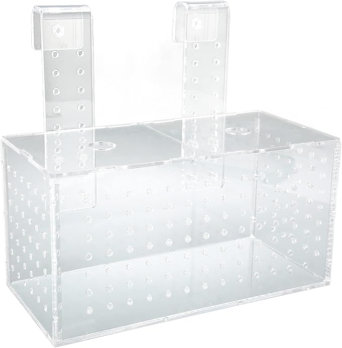 Aquarium Fish Breeding Box | Transparent Acrylic Hatchery with Adjustable Hooks | Isolation Tank for Guppies/Fry/Betta Fish | 360° Water Flow Holes (20 * 10 * 11CM)