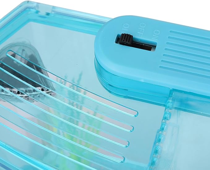 Fockety Breeding Fish Tank LED Acrylic, Three Divisions Isolation Box for Small Fishes with Artificial Grass, Water Change Valve and Filter Bubble Head with Activated Carbon (Blue)