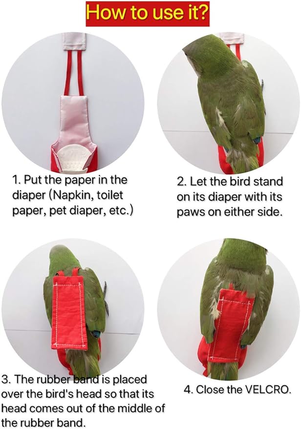 Parrot Diaper Bird Flight Suit, Bird Clothes, Waterproof Lining Pet Bird Supplies (2XL, Red)