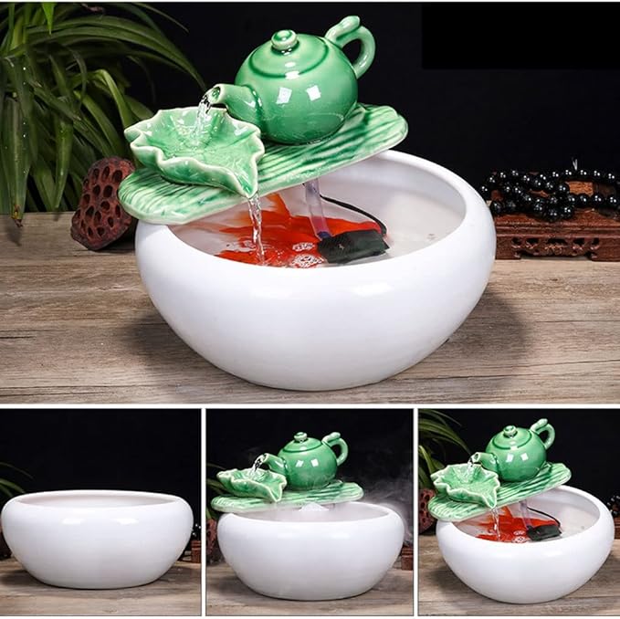 Fish Tank Aquarium Fish Tankchinese Style Ceramic Flow Water Fountain Office Living Room Table Top Fish Culture Bowl Aquarium Starter Kits Glass Fish Tank(C,42cm)