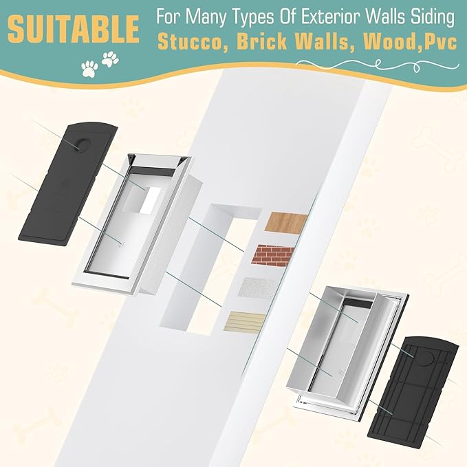 Large Dog Door for Wall, Heavy Duty Pet Door with All Aluminum, Sliding Lock Panel Doggy Door for Exterior Wall,for Pets Up to 110 lbs.