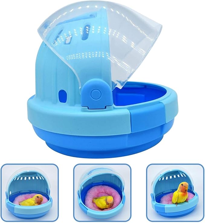HEMOTON Handheld Parrot Carrier Cage with Blue Plush Nest Small Portable Birds Travel Cage for Budgie Cockatiel Parrotlets