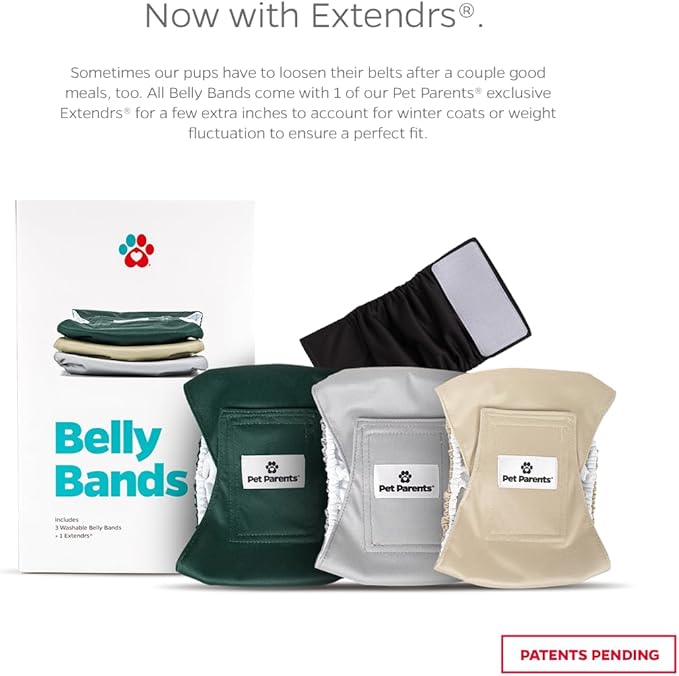 Pet Parents® Washable Belly Bands for Male Dogs (3pack) + Extendrs® of Durable Dog Diapers Male, Premium Male Dog Diapers & Dog Wraps (Small, Spruce)