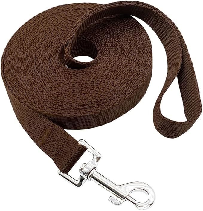 Nylon Training Dog Leash for Small Medium Large Dogs, 15ft 20ft 30ft 50ft Long Leash Dog/Puppy Lead for Obedience Recall Training, Camping (20ft, Brown)