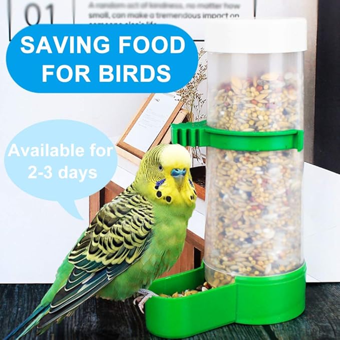 Bird Water & Food Dispenser Set, Automatic Feeder - 2x 90ml Water, 1x 150ml Food Feeder, BPA Free, for Parrots, Lovebirds, Cockatiel