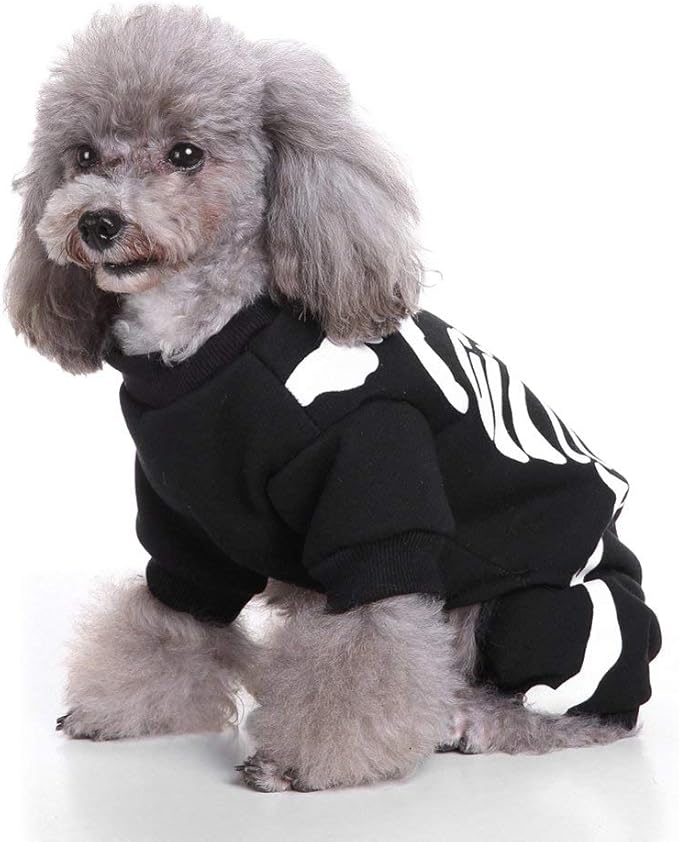 Halloween Fancy Fleece Dogs Cats Warm Pajama Coat Skeleton Costumes for Teddy, Pug, Chihuahua, Shih Tzu, Yorkshire Terriers, Papillon B-Black/White XS