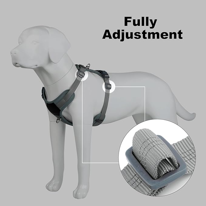 Plutus Pet No Pull Dog Harness, Release at Neck, Soft Padded, Reflective Adjustable Dog Vest Harness for Small, Medium, Large Dogs(Gray, XS)