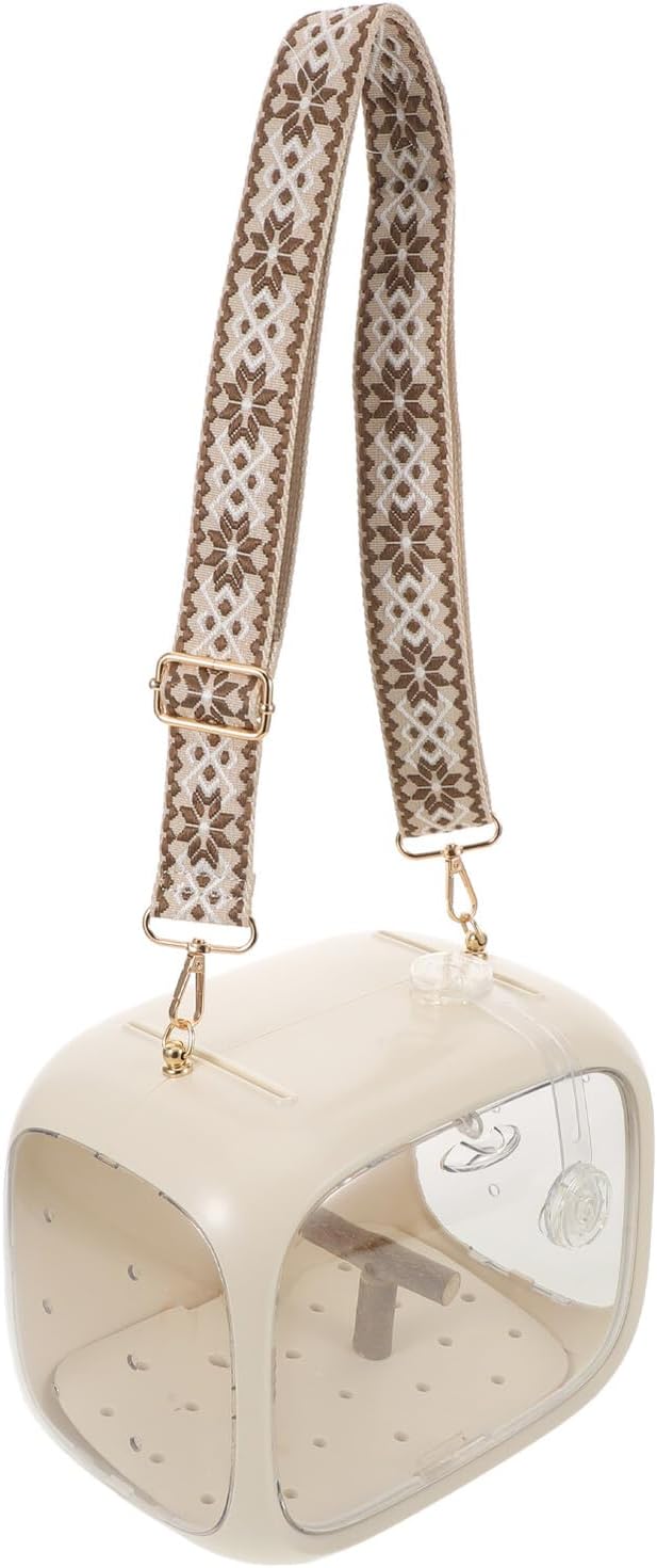 Portable Parrot Travel Cage with Adjustable Shoulder Strap, Breathable Multi-Function Bird Carrier with Perch and Food Tray for Small Birds Outings and Transport