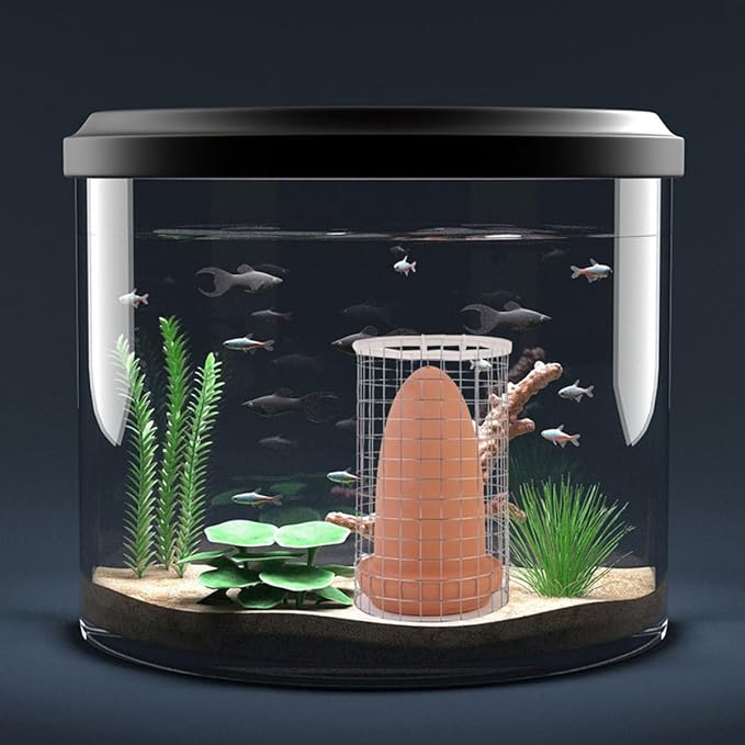 POPETPOP Fish Breeding Box with Ceramic Spawning Cones, Medium Size Breeding Tank with Protective Isolation Net and Lid for Angelfish, Discus, Shrimp Hatchery in Aquarium