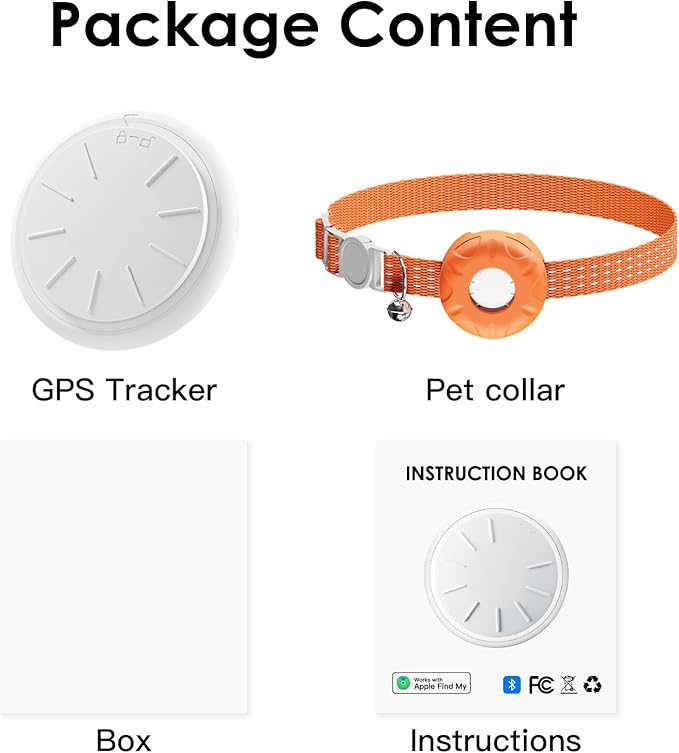 Cat Tracker, MINI Pet Tracker for Cats, No Monthly Fee GPS Tracker for Cat, Compatible with Apple Find My App(Only iOS), Real-Time Tracking, Waterproof Cat GPS Tracker, Orange